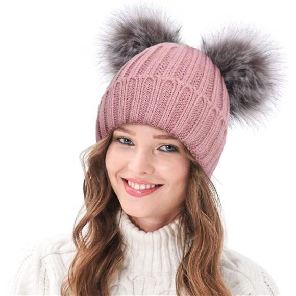 Arctic Paw Womens Winter Hat Cable Knit Beanie for Women Faux Fur Pompom Ears